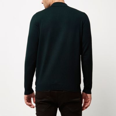 Dark green knitted polo jumper